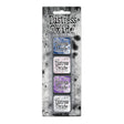Tim Holtz Distress Mini Oxide Ink Pads are a collection of 1 x 1 cubes featuring water-reactive dye &  pigment ink fusion that creates an oxidized effect when sprayed with water.