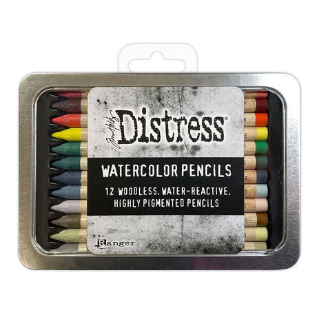 Tim Holtz Distress® Watercolor Pencils are woodless watercolor pencils formulated to achieve vibrant coloring effects on porous surfaces. The solid water-reactive pigments are ideal for watercoloring, shading, sketching and more!