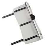 Featuring a geared rotary cutting blade, this trimmer effortlessly cuts through a range of crafting mediums. The trimmer offers both imperial and metric rulers, as well as a handy 0.25 inch gridded base with popular paper sizes for ease of use. With a compact base that has a cutting length of 12.5 inch/31.5cm and extendable arms that can expand it to 12 inch/30.5cm, this trimmer is both versatile and practical.