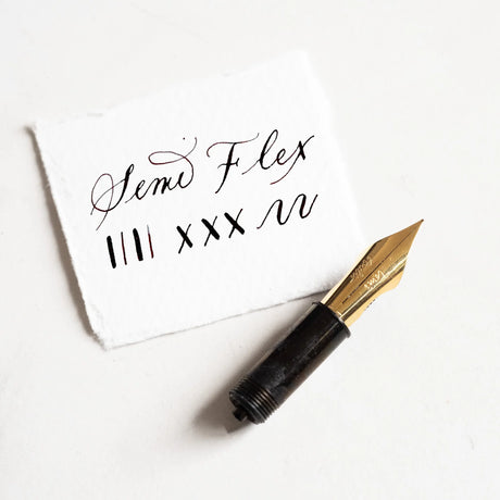 A beautiful extra fine fountain pen nib with flex! Made exclusively for our fountain pens, all of my nibs are tipped with incredibly hard-wearing iridium for super smooth writing, and are plated in a 14k gold or Stainless Steel for a classically stunning look. As a bonus all nibs can be interchanged so you can easily write in different styles whenever it suits you.

Extra Fine Semi-Flex - A beautiful extra fine fountain pen nib with flex! This is a great middle-ground between the Pro Flex and our classic fo