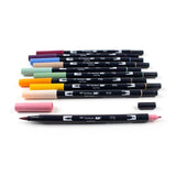 Set of 10 Dual Brush Pen colors in Cottage color assortment. Flexible brush tip and fine tip in one marker. Brush tip works like a paintbrush to create fine, medium, or bold strokes; a fine tip gives consistent lines. Dual Brush Pens are ideal for artists and crafters. The water-based ink is blendable and the resilient nylon brush retains its point stroke after stroke.

Colors Included: 772 Dusty Rose, 910 Opal, 993 Chrome Orange, 946 Gold Ochre, 192 Asparagus, 312 Holly Green, 992 Sand, 526 True Blue, 679 