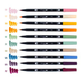 Set of 10 Dual Brush Pen colors in Cottage color assortment. Flexible brush tip and fine tip in one marker. Brush tip works like a paintbrush to create fine, medium, or bold strokes; a fine tip gives consistent lines. Dual Brush Pens are ideal for artists and crafters. The water-based ink is blendable and the resilient nylon brush retains its point stroke after stroke.

Colors Included: 772 Dusty Rose, 910 Opal, 993 Chrome Orange, 946 Gold Ochre, 192 Asparagus, 312 Holly Green, 992 Sand, 526 True Blue, 679 