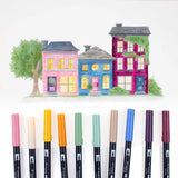 Set of 10 Dual Brush Pen colors in Cottage color assortment. Flexible brush tip and fine tip in one marker. Brush tip works like a paintbrush to create fine, medium, or bold strokes; a fine tip gives consistent lines. Dual Brush Pens are ideal for artists and crafters. The water-based ink is blendable and the resilient nylon brush retains its point stroke after stroke.

Colors Included: 772 Dusty Rose, 910 Opal, 993 Chrome Orange, 946 Gold Ochre, 192 Asparagus, 312 Holly Green, 992 Sand, 526 True Blue, 679 