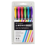 Dual tip highlighter with broad chisel tip and extra-fine bullet tip in one pen. Resin-coated tips and polymer-coated core prevent tip breakage or staining rulers, eliminating unwanted ink transfer. Protective plastic sleeve on chisel tip maintains shape even when using with metal rulers or stencils. Unique, vibrant colors are perfect for color-coding and decorating planners, journals, notebooks, and study guides. Fine tip works great for underlining text and writing margin notes. Fast-drying ink doesn’t sm