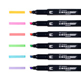 Dual tip highlighter with broad chisel tip and extra-fine bullet tip in one pen. Resin-coated tips and polymer-coated core prevent tip breakage or staining rulers, eliminating unwanted ink transfer. Protective plastic sleeve on chisel tip maintains shape even when using with metal rulers or stencils. Unique, vibrant colors are perfect for color-coding and decorating planners, journals, notebooks, and study guides. Fine tip works great for underlining text and writing margin notes. Fast-drying ink doesn’t sm