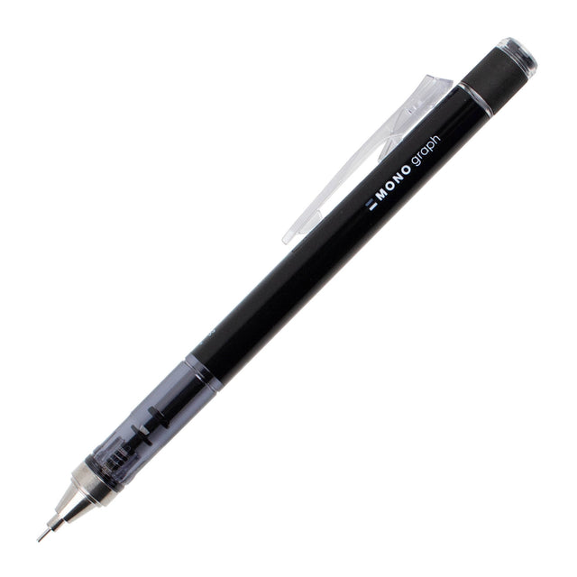 The MONO Graph Mechanical Pencil is Tombow’s #1 selling mechanical pencil. It features an innovative shake-mechanism that allows the user to extend the lead by simply shaking the pencil. The pencil’s clip is equipped with a shake lock that prevents accidental lead extension. Lightweight yet sturdy barrel with comfortable grip. A 4mm long fixed guide pipe prevents the lead from breaking and enables users to write firmly, stably, and comfortably. Features one of Japan’s most popular erasers, the MONO Eraser. 