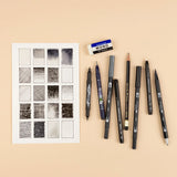 Tombow Illustration Set includes all the tools you need to create pen & ink drawings, sketches and illustrations. Contains instructional guide with helpful tips on basic drawing techniques, layering, value and composition.