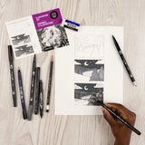 Tombow Illustration Set includes all the tools you need to create pen & ink drawings, sketches and illustrations. Contains instructional guide with helpful tips on basic drawing techniques, layering, value and composition.