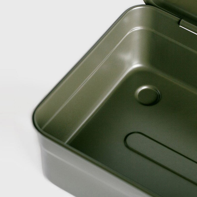 Pressed from a single piece of steel, this rugged toolbox features a camber lid and a top extendable handle for easy portability. Its seamless construction ensures a watertight seal, smooth edges, and exceptional durability. Ideal for storing tools, art supplies, cosmetics, and more—your storage, your way.