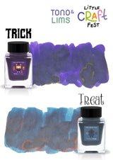 The Trick & Treat Set celebrates the two sides of Halloween magic. Trick enchants with mysterious violet shadows, deep shading, and unexpected olive undertones, while Treat delights with stormy blue-grey tones, bright cerulean highlights, and warm rosy accents. Contrasting yet complementary, they capture the excitement of wandering through moonlit streets, never knowing whether the next door will bring a playful trick or a welcome treat.