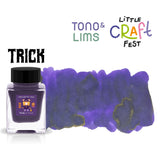 Trick is a mysterious purple that keeps its secrets well. Deep violet and midnight indigo mingle across the page, while earthy olive undertones emerge in concentrated areas, creating an intriguing color shift with every stroke. Rich shading adds depth and drama, evoking moonlit paths, hidden doorways, and Halloween mischief waiting just around the corner. Elegant, moody, and delightfully unpredictable, this is an ink for those who enjoy a little mystery.