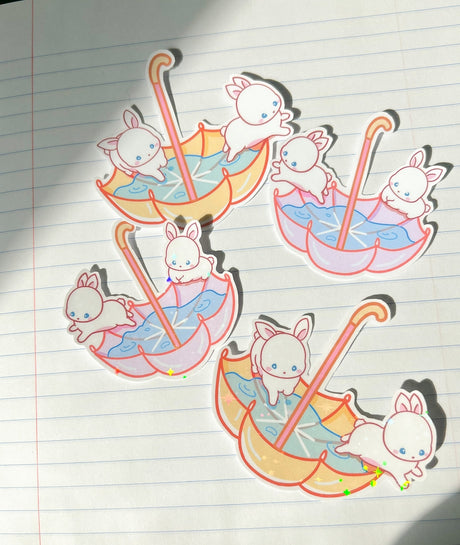 Umbrella Bunnies Pink Sticker