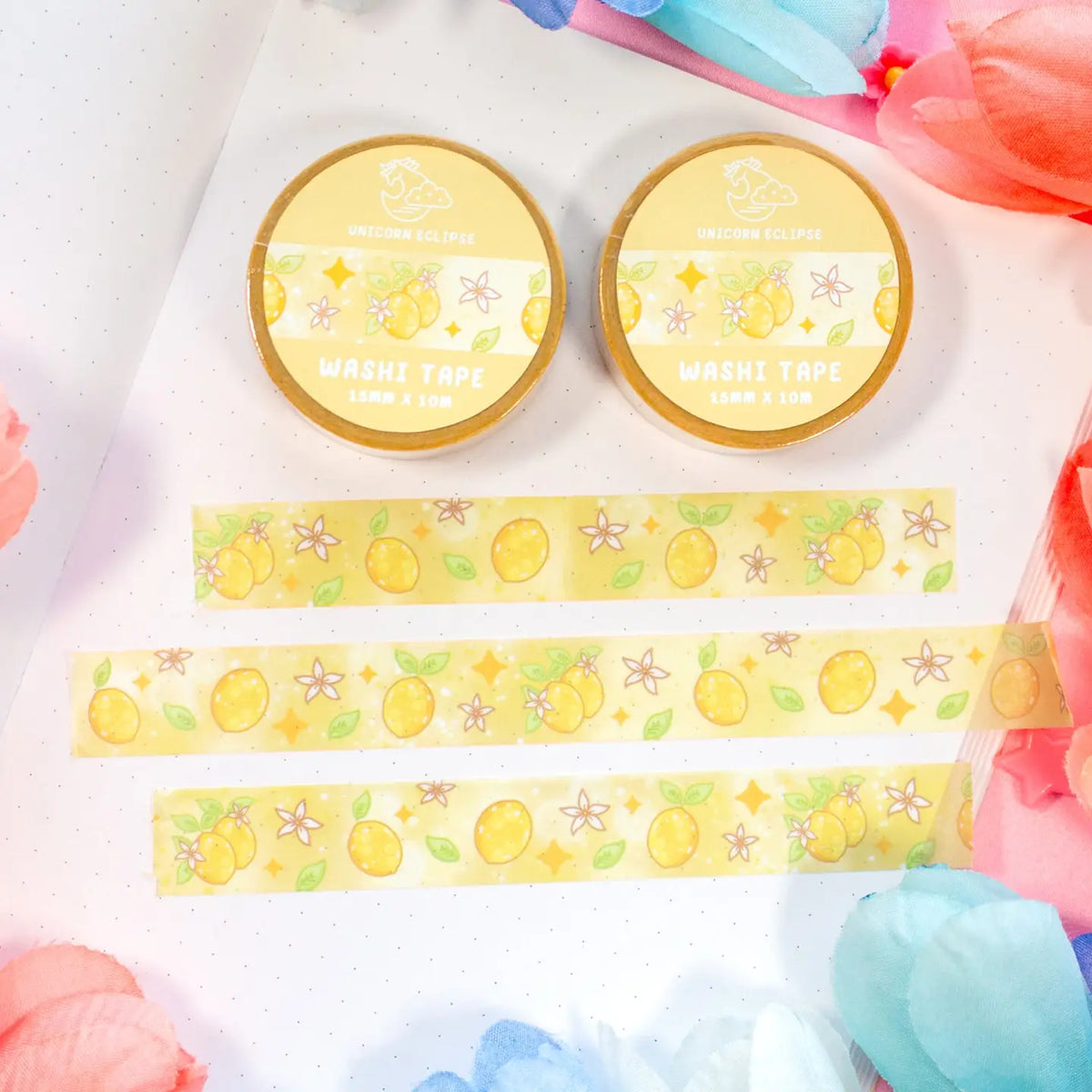 Unicorn Eclipse - Lemons Washi Tape

1 roll: 15mm x 10m
Made of eco-friendly adhesive paper materials
Easily removable with no residue

✧Notes✧ Please note that color on images may vary from monitor to monitor due to photographing, lighting and screen settings. Minor errors may be possible as these stickers are handmade.