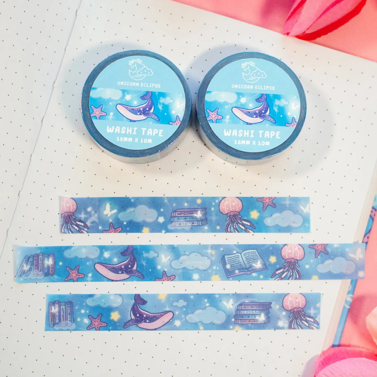 Unicorn Eclipse - Reading Room Washi Tape

1 roll: 15mm x 10m
Made of eco-friendly adhesive paper materials
Easily removable with no residue

✧Notes✧ Please note that color on images may vary from monitor to monitor due to photographing, lighting and screen settings. Minor errors may be possible as these stickers are handmade.