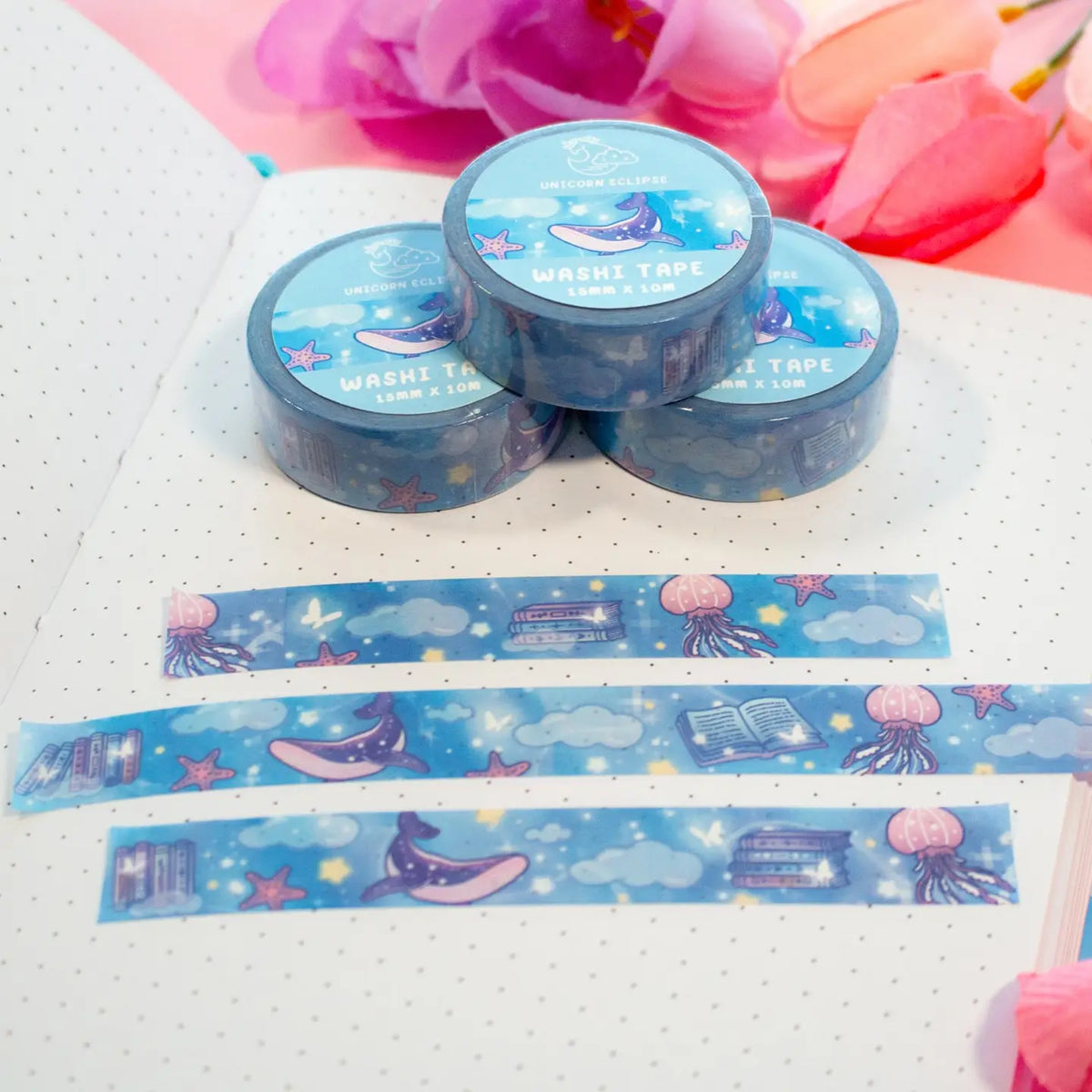 Unicorn Eclipse - Reading Room Washi Tape

1 roll: 15mm x 10m
Made of eco-friendly adhesive paper materials
Easily removable with no residue

✧Notes✧ Please note that color on images may vary from monitor to monitor due to photographing, lighting and screen settings. Minor errors may be possible as these stickers are handmade.