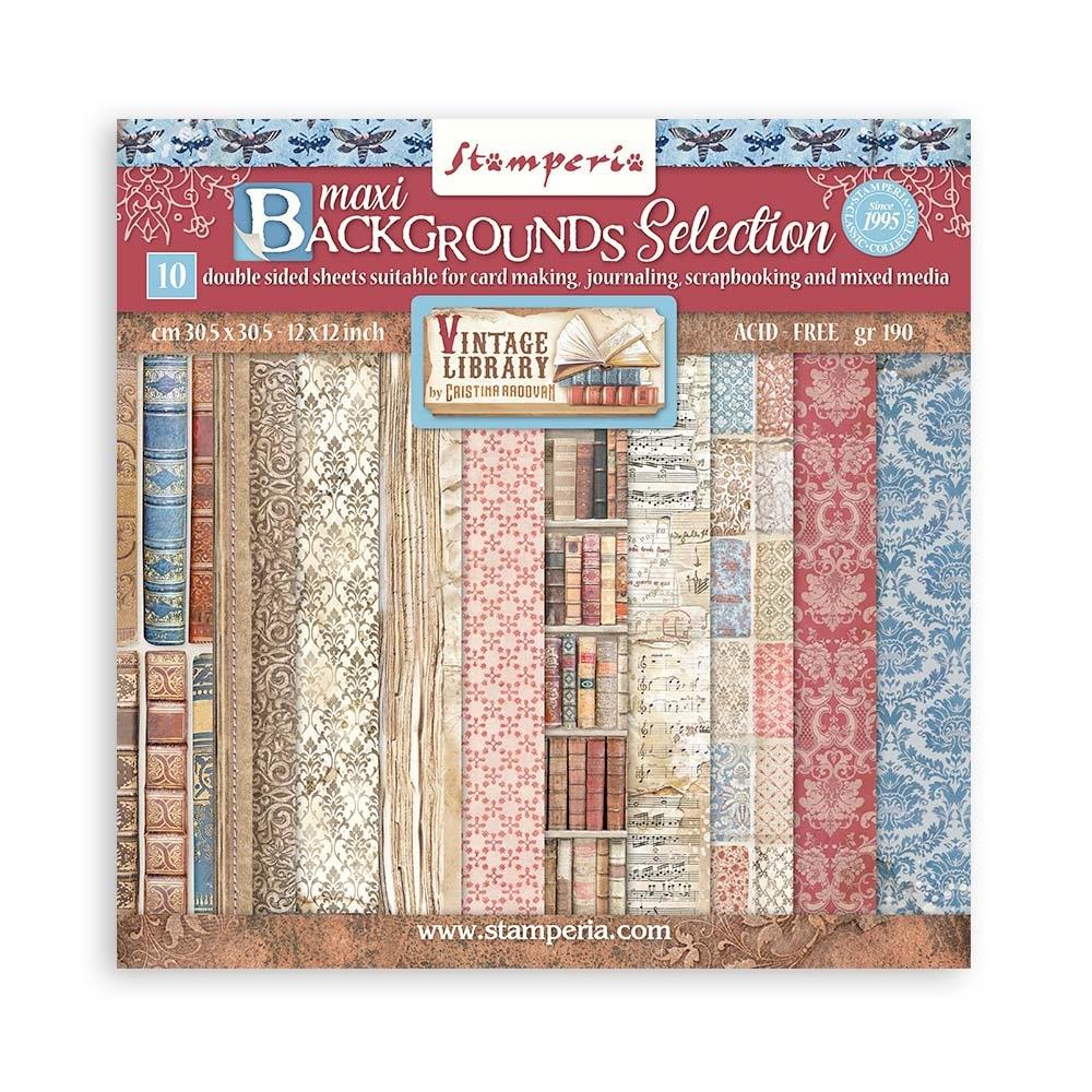 Bloc de papel con fondo de biblioteca vintage, 12" x 12" 
