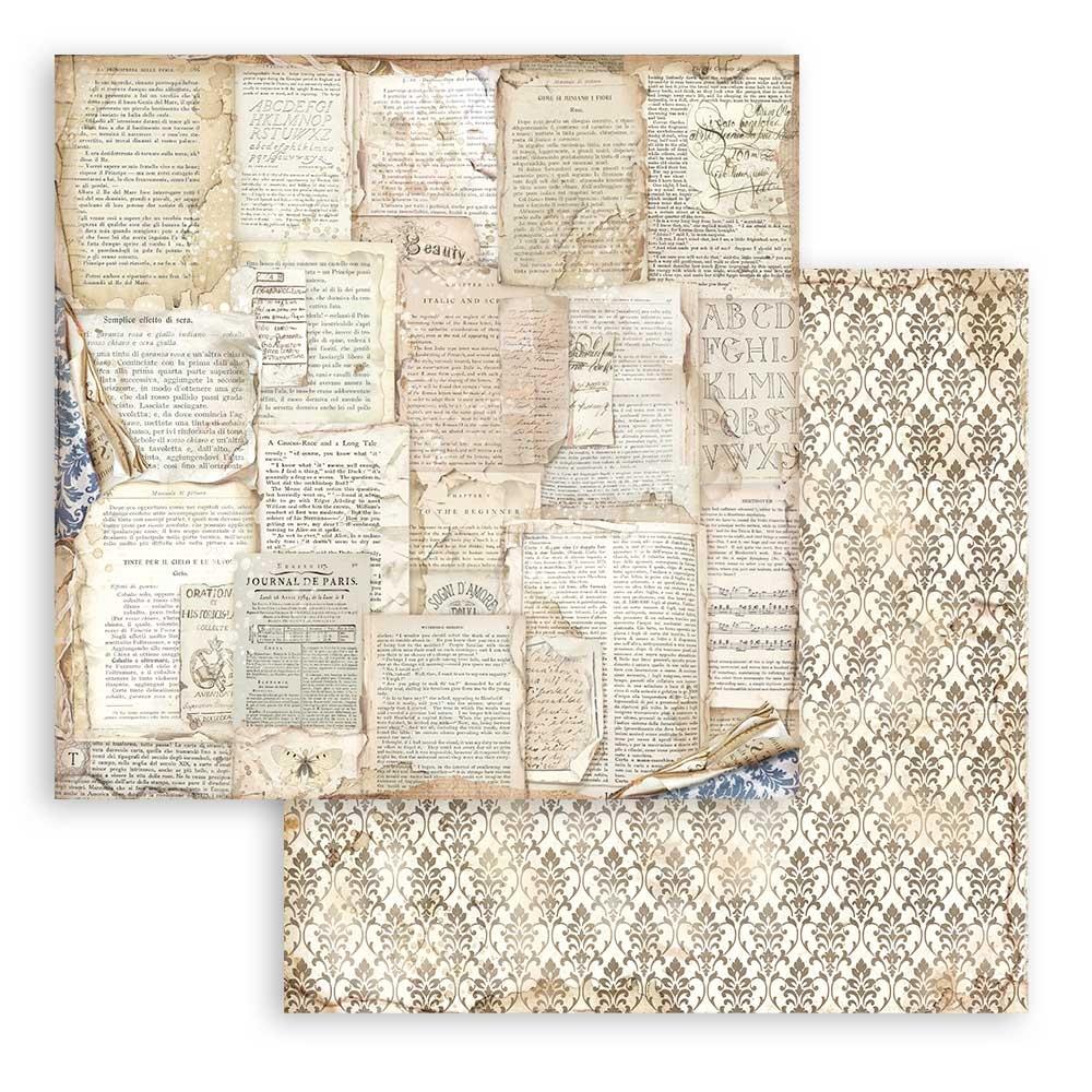 Bloc de papel con fondo de biblioteca vintage, 12" x 12" 
