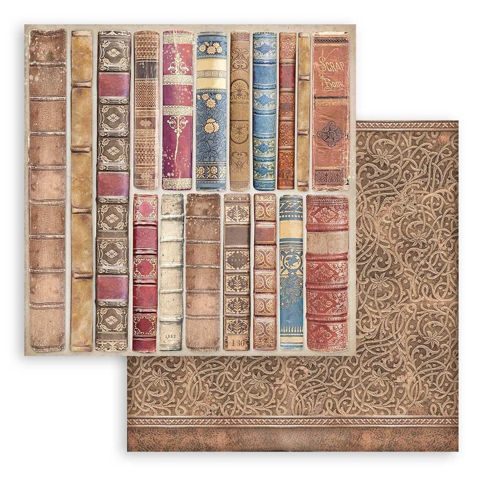 Bloc de papel con fondo de biblioteca vintage, 12" x 12" 