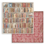 Bloc de papel con fondo de biblioteca vintage, 12" x 12" 