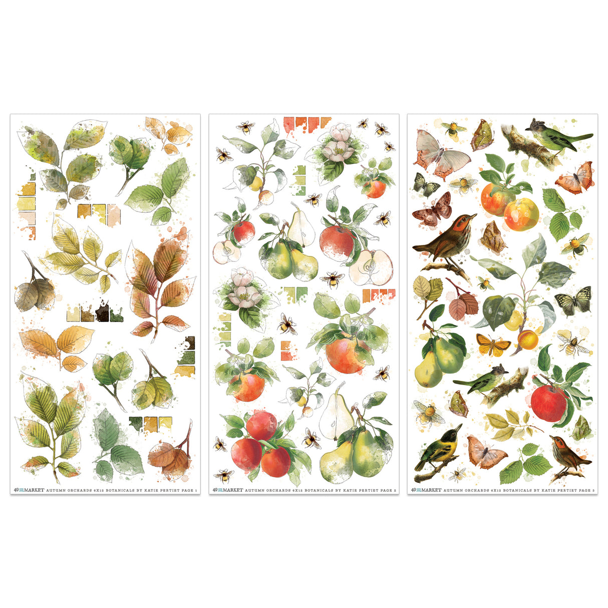 Juego de transferencias para frotar con diseño botánico Vintage Orchard