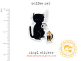 Pegatina de vinilo con forma de gato de café