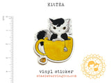 Pegatina de vinilo con diseño de gato de té de Kittea