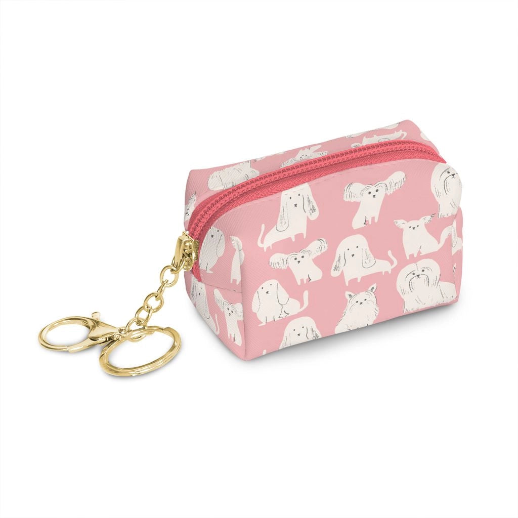 This convenient, lightweight pouch from Studio Oh! provides a secure and stylish way to carry essentials with your keys. Featuring a water-resistant, canvas-textured material and lined interiors, the pouch is both durable and easy to clean. The petite loaf shape is roomy enough for an array of personal items, such as IDs, cards, lip balm, gum, cash, coins, earbuds, nail clippers, and more. The zipper closure includes both a key ring and a lobster-claw clasp, making it simple to attach to a purse.