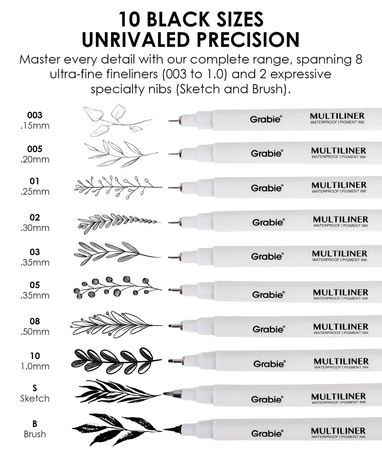 THE GRABIE ARCHIVAL PROMISE - Draw with unrivaled confidence knowing our fade-proof pigment ink is fast-drying and boasts uncompromising waterproof performance across every single tip. This ensures your lines stay crisp, permanent, and bleed-free, even on the most detailed work.