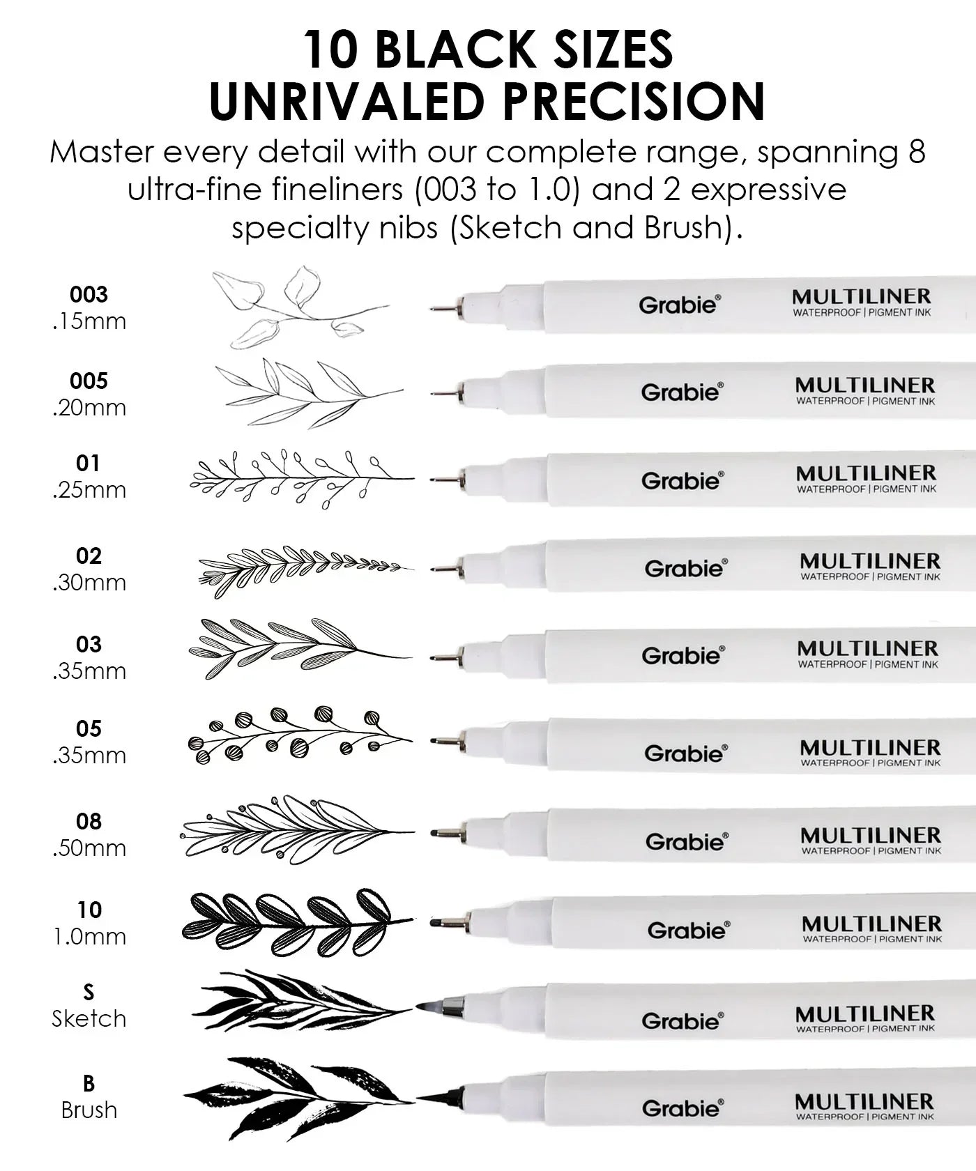 THE GRABIE ARCHIVAL PROMISE - Draw with unrivaled confidence knowing our fade-proof pigment ink is fast-drying and boasts uncompromising waterproof performance across every single tip. This ensures your lines stay crisp, permanent, and bleed-free, even on the most detailed work.