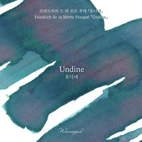 A cold teal greenish blue reminiscent of deep sleep is veiled with muted violet that softly blooms across the surface, capturing the love first encountered by Undine, a being once born of water, and the quiet tragedy that followed in its wake.