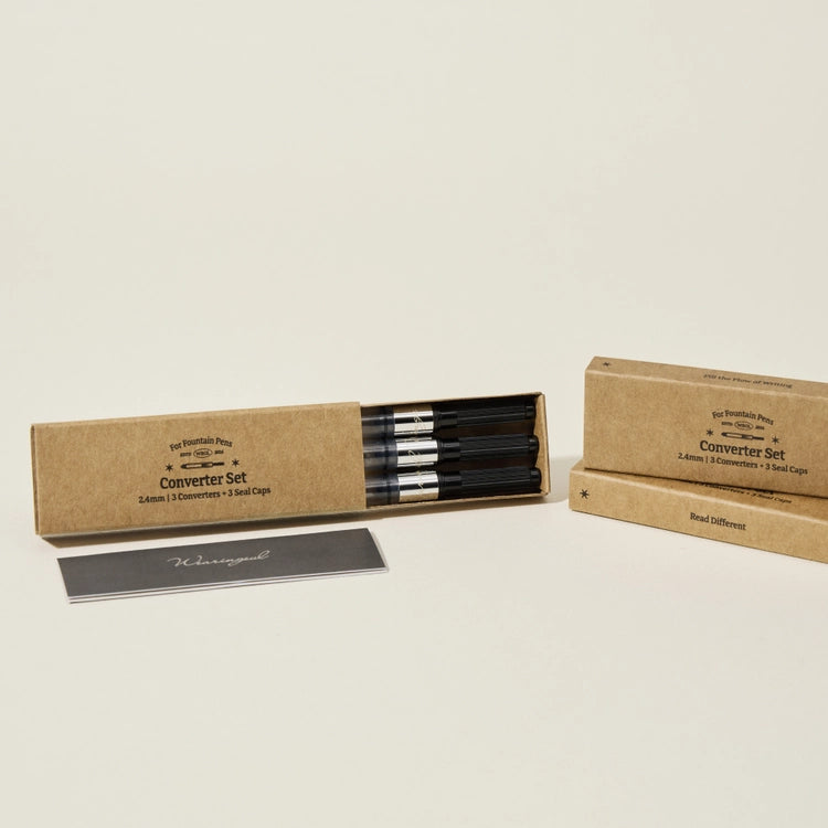 The Wearingeul Converter Set includes three converters with silicone caps, allowing you to use them in your fountain pen or conveniently store ink.&nbsp;

The silicone cap securely seals the converter opening effectively preventing ink evaporation and contamination.&nbsp;

Prefill and store your preferred inks ahead of time, allowing for quick and hassle-free ink swaps whenever you want.&nbsp;

Compatible with Wearingeul fountain pens.&nbsp;

Please Note:&nbsp;

Remove the silicone cap before use. Do not tu