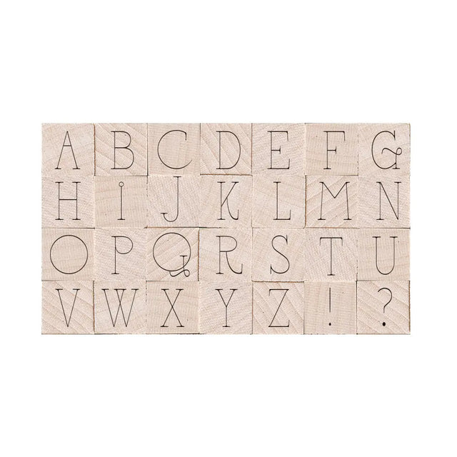 The Hero Arts Printer's Type Alphabet set contains 28 woodblock stamps in a thin whimsical font.&nbsp;

Hero Arts woodblock stamp sets are designed and packaged for stamping perfection. They are mounted on North American maple from sustainable forests for precision and long-lasting quality. Each set features original designs from our award-winning design team that matches the styles and trends of the day.