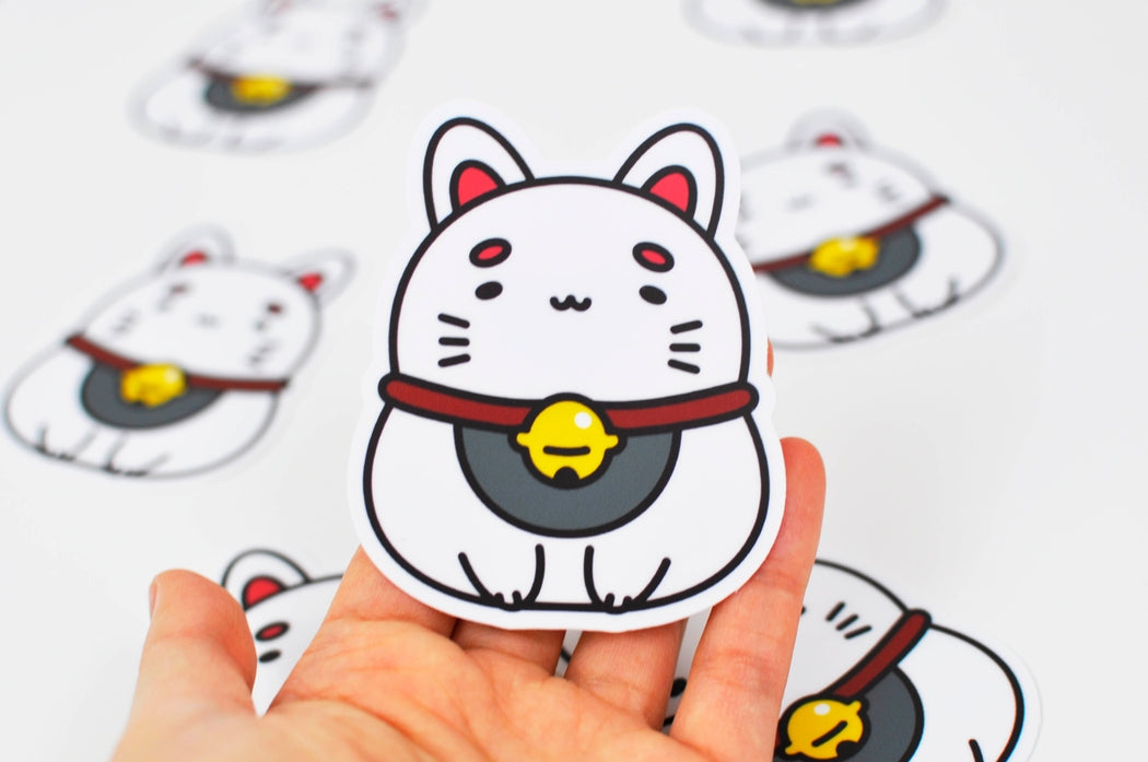 White Fortune Cat Vinyl Sticker