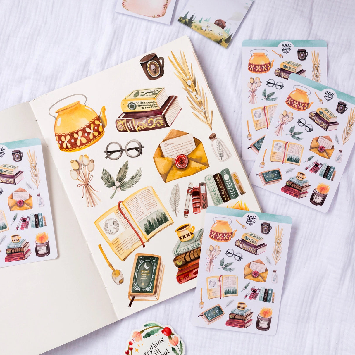 Designed for all book lovers, this paper sticker sheet will be perfect for your bullet journal, planner, diary, snail mail or other crafts. All illustrations are my own originals made with love in Brno, Czech Republic.