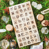  A curious gathering of tiny forest folk fills this sheet, from winged fae and horned creatures to mushroom dwellers, leafy little beings, and a few faces that are wonderfully hard to classify. Delicate sepia linework gives each character its own personality, creating an enchanting collection that feels as though these secretive little residents have been hiding among the moss all along.

One sticker sheet is included.
Top Coating: None
Adhesive Layer: Paper
Backing Layer: Paper
Size: 6.69"x3.54"
Weight-0.3