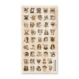  A curious gathering of tiny forest folk fills this sheet, from winged fae and horned creatures to mushroom dwellers, leafy little beings, and a few faces that are wonderfully hard to classify. Delicate sepia linework gives each character its own personality, creating an enchanting collection that feels as though these secretive little residents have been hiding among the moss all along.

One sticker sheet is included.
Top Coating: None
Adhesive Layer: Paper
Backing Layer: Paper
Size: 6.69"x3.54"
Weight-0.3