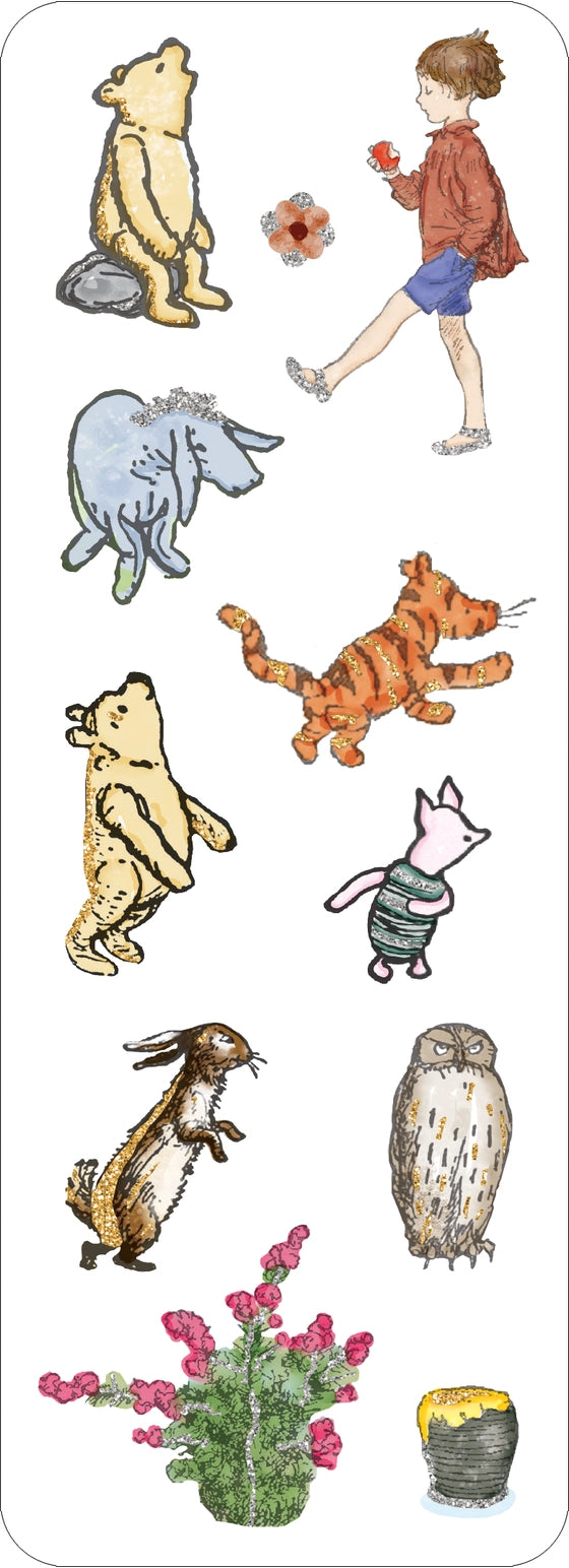 This sweet-as-honey set of adorable stickers features Winnie-the-Pooh and all his friends! You'll find loads of cute characters from the Hundred Acre Wood, combined with whimsical accents! Shimmering holographic foil accents makes stickers pop. Joyful designs bring happiness wherever they stick! Set includes a generous assortment of 65 stickers! Premium stickers have a high-quality finish. Stickers peel off backing sheets easily. Adhesive adheres securely to paper and other surfaces for lasting placement.

