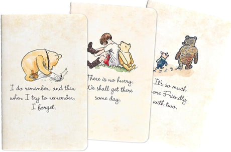Jot down thoughts, notes, and ideas in style while on the go with this delightful set of 3 mini notebooks!

The cover of each notebook features a charming Winnie-the-Pooh design featuring A. A. Milne's beloved characters, as illustrated by Ernest H. Shepard.