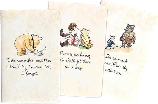 Jot down thoughts, notes, and ideas in style while on the go with this delightful set of 3 mini notebooks!

The cover of each notebook features a charming Winnie-the-Pooh design featuring A. A. Milne's beloved characters, as illustrated by Ernest H. Shepard.