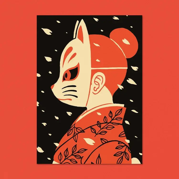 Meet Ina, one of our original characters inspired by Japanese pop culture.
Like her father - the famous wrestler Great Kitsune - she never takes off her kitsune mask (kitsune means “fox” in Japanese). Its name is a tribute to the goddess Inari.

• Postcard size A6 (14.8 × 10.5 cm)
•Fedrigoni Arena 300g/m2 FSC certified paper
• Printed in France