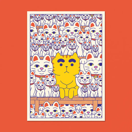 This illustration is inspired by the Gotoku-ji Temple in Tokyo, known for housing over 1000 cat figurines called Maneki-Neko.

• Postcard size A6 (14.8 × 10.5 cm)
• Old Mill Premium White 300g paper
• Digital printing
• Printed in France