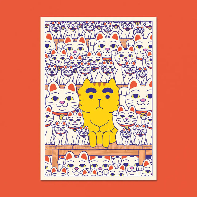 This illustration is inspired by the Gotoku-ji Temple in Tokyo, known for housing over 1000 cat figurines called Maneki-Neko.

• Postcard size A6 (14.8 × 10.5 cm)
• Old Mill Premium White 300g paper
• Digital printing
• Printed in France