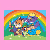 Illustration depicting our original characters Rémi, Bibule, and Pompon returning from the market.

• Postcard size A6 (14.8 × 10.5 cm)
• Old Mill Premium White 300g paper
• Digital printing
• Printed in France