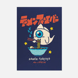 This illustration shows one of our original characters inspired by Japanese pop culture and stories, Yû, eating a bowl of ramen. Yū is a yûrei (Japanese ghost), as indicated by the white triangle he wears on his forehead called Hitaikakushi. Translations: Ramen Forever ₂ (zuruzuru) - onomatopoeia referring to the noise Japanese make when swallowing a bowl of ramen, equivalent to “slurp! Slurp!”

• Postcard format A6 (14.8 x 10.5cm)
• Fedrigoni Arena 300gm2 FSC certified paper
• printed in France
