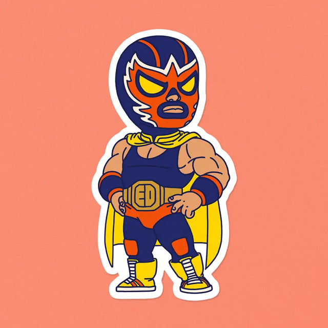 Here is El Diablo, one of our original characters inspired by Mexican pop culture. His real name is Angelo. He is a very shy and polite boy in life, but a real beast in the ring. He is secretly in love with Ina and took up wrestling to impress her, as her father, Great Kitsune, is a famous wrestler.

• Vinyl sticker
• 4.3 x 8 cm
• PVC-free
• UV varnish
• Suitable for outdoor use
• Printed in Sweden