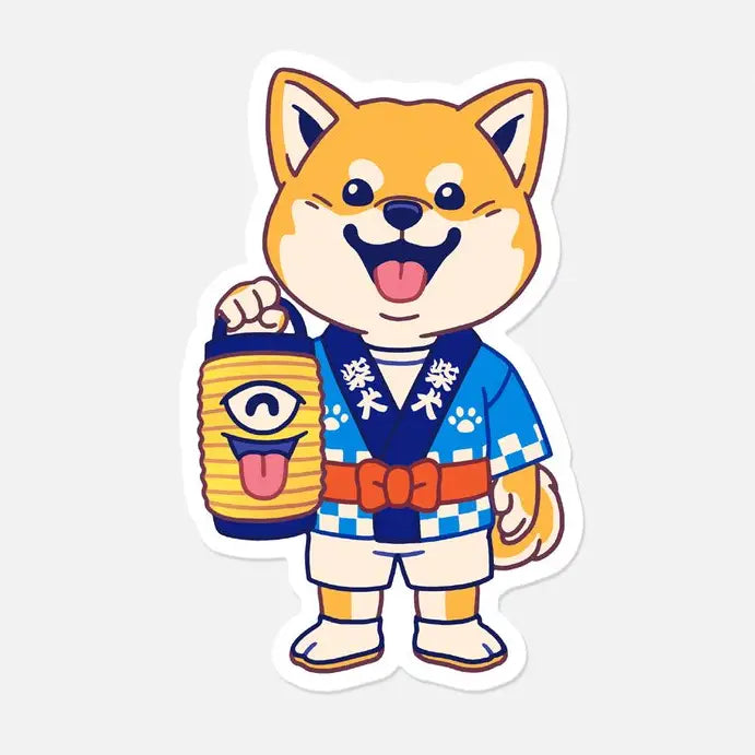 This is Mimi the Shiba - one of our original characters - he is dressed up to participate in a matsuri (Japanese festival) and he is holding a Chôchin-obake, a famous yokai-lantern in Japanese folklore.

• Vinyl sticker with holographic effect
• 4.6 x 7.3 cm
• Without PVC
• Anti-UV varnish
• Can be used outside
• Printed in Sweden