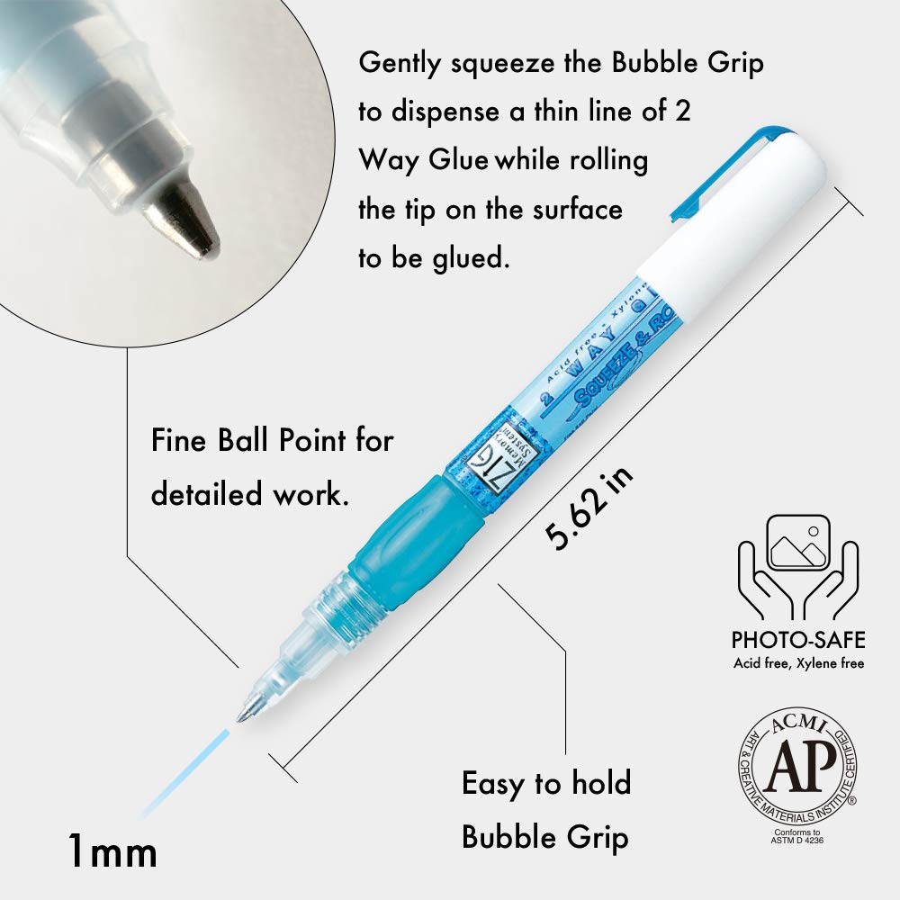 These unique glue pens have two distinct bond types.&nbsp; When applying for a long-lasting bond, use when glue is blue and wet. In a few moments, it turns clear after drying, giving a temporary bond. This glue is perfect for paper, cards, photos, and foiling!

Water-based glue
Photo-safe
Acid free
Xylene free