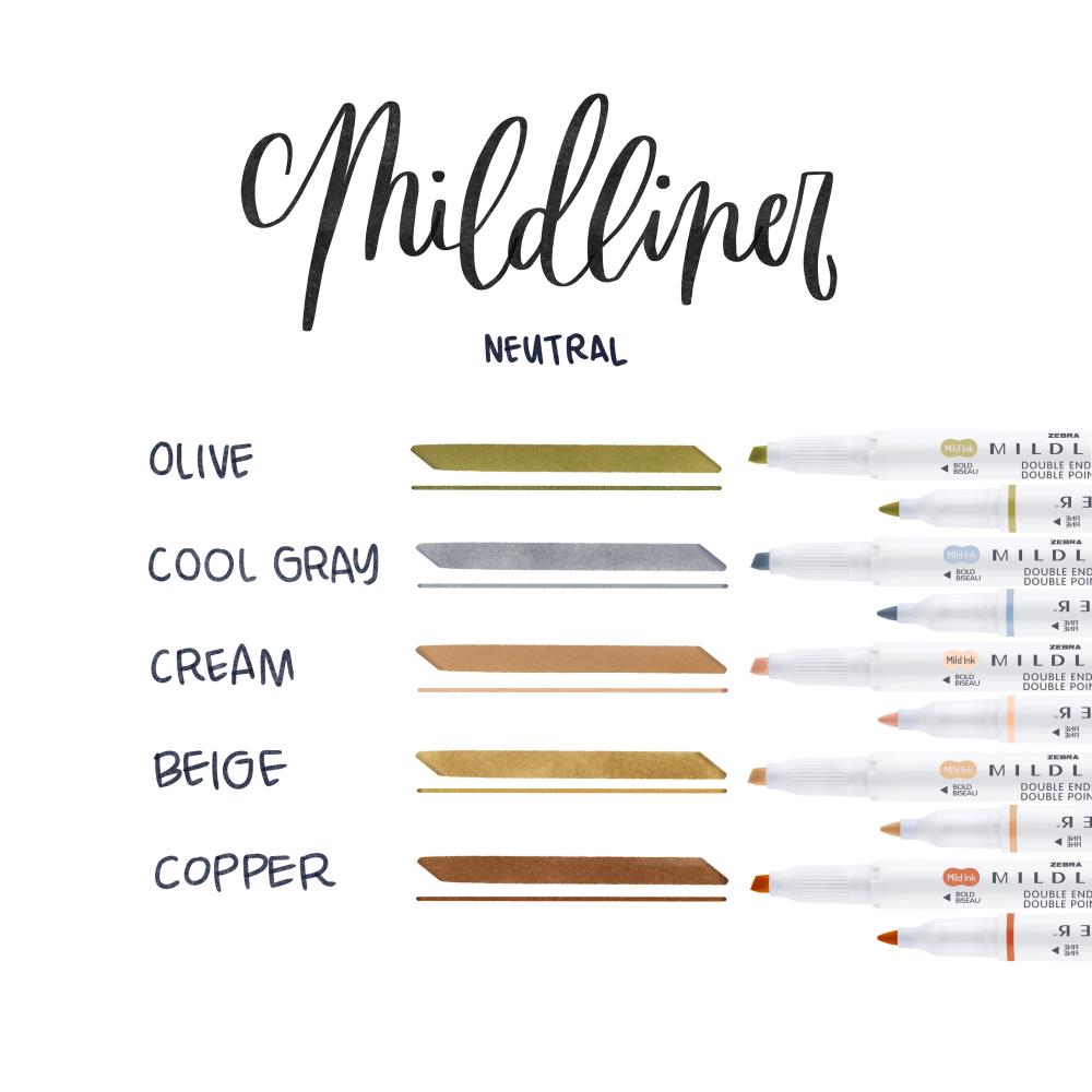 Zebra Mildliner Double Ended Marker Bold & Fine Point 5/Pkg - Neutral