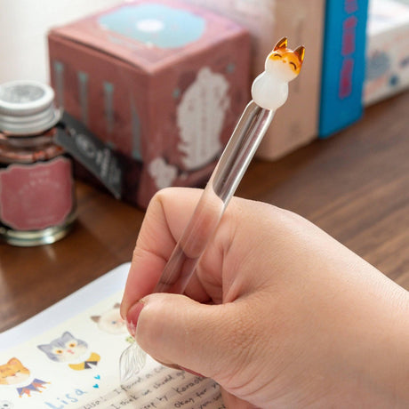 Cat Perch Glass Dip Pen
