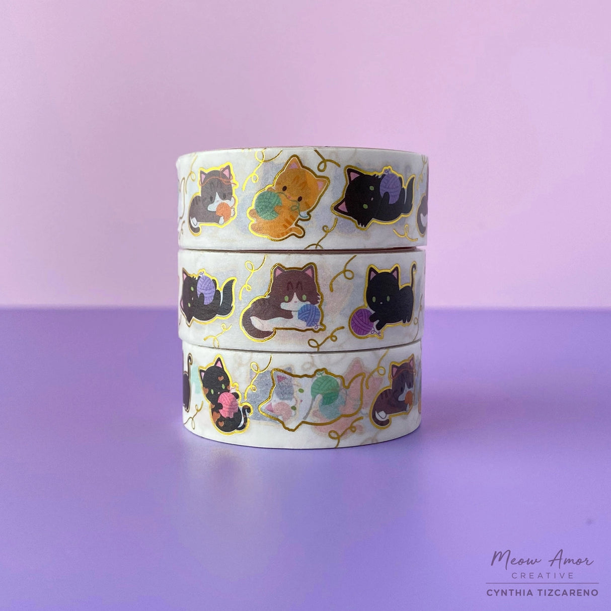 Meow Amor Creative - Yarn Cats Gold Foil Washi Tape